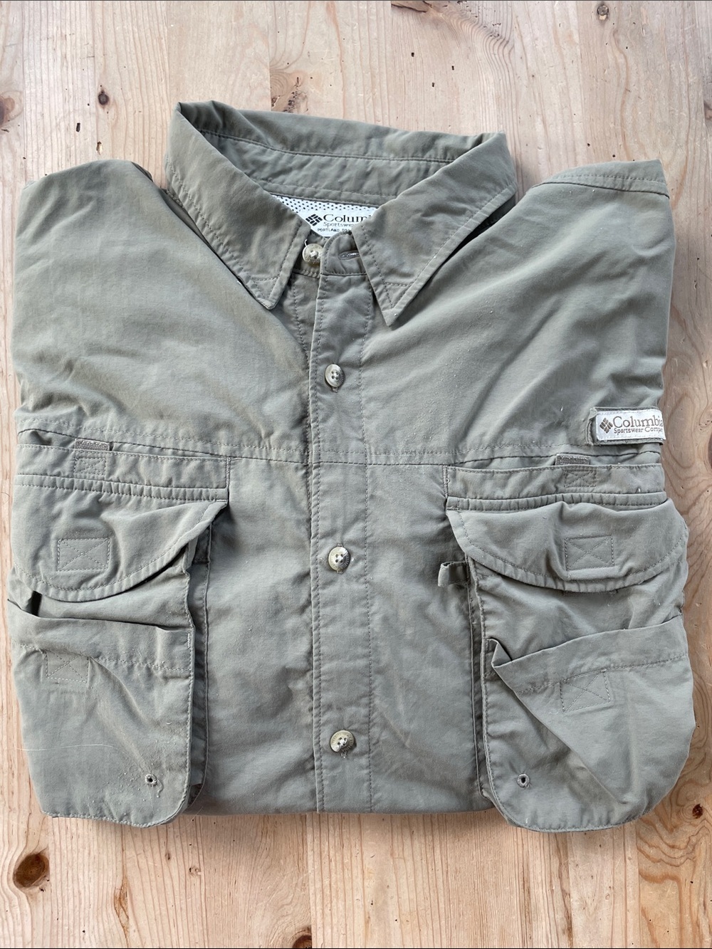 Columbia Olive Green Long Sleeve Fishing Shirt
